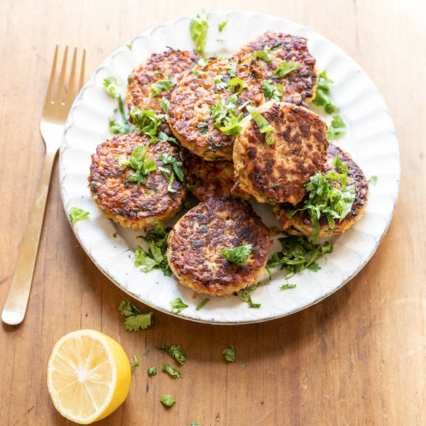 Savory Pan fried Farro Cakes with Goat Cheese and Cilantro