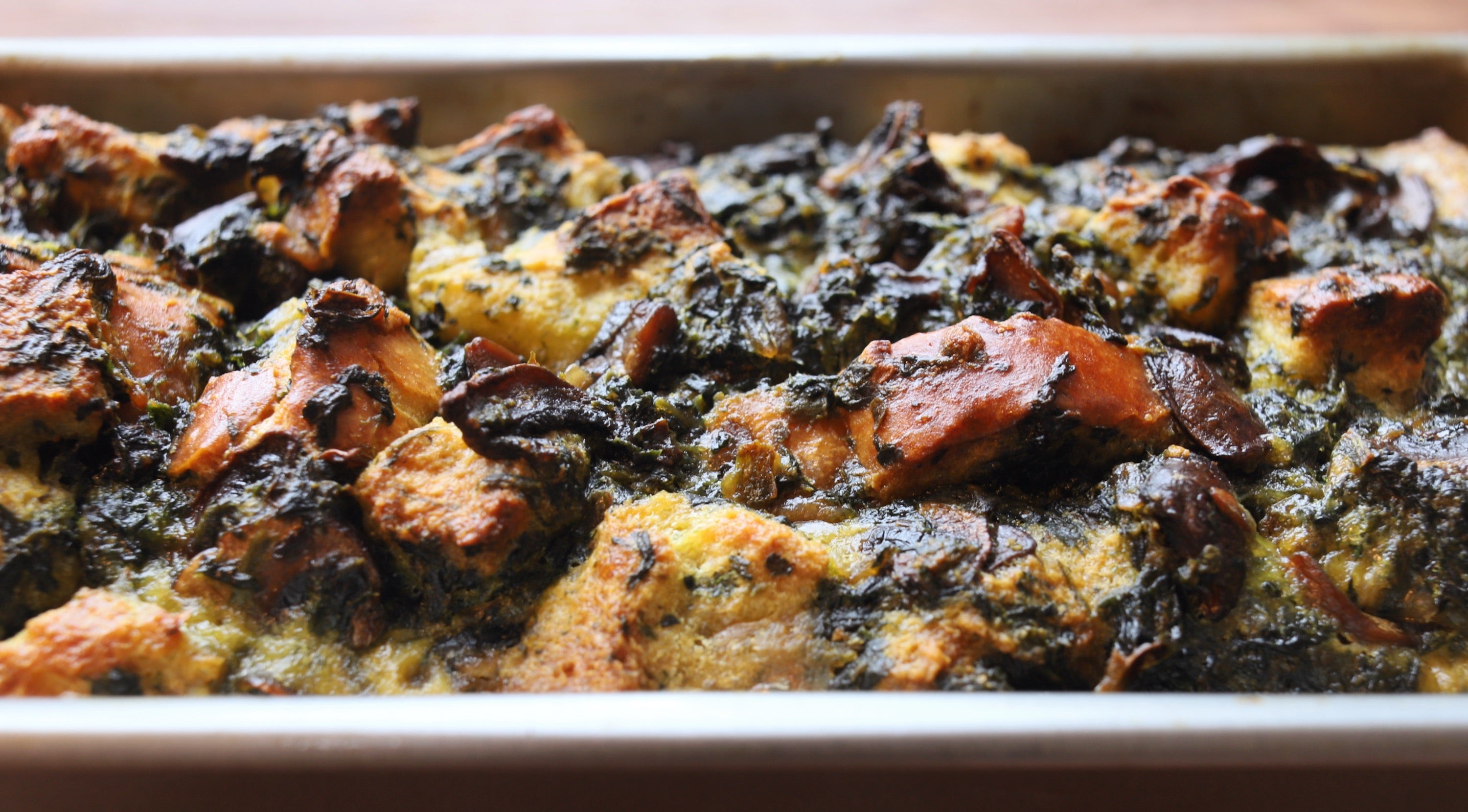 Blackened Spinach Bread Pudding