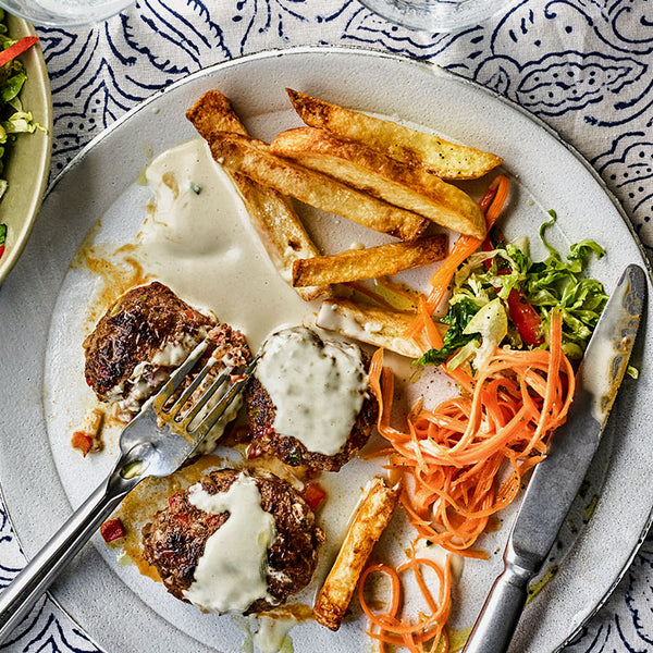 mini kebab burgers and baked fries