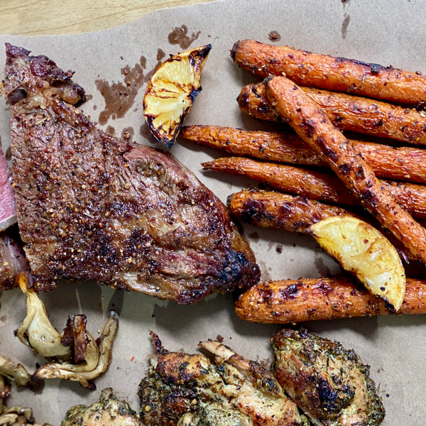 Pepper Grilled Ribeye and Carrots