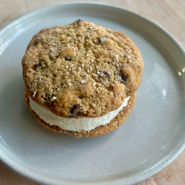 tahini chocolate chip ice cream sandwich