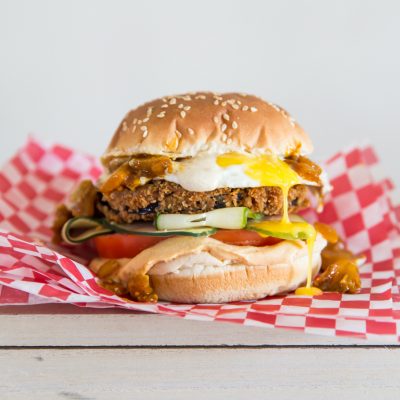 Sabich Burgers with Peach Amba