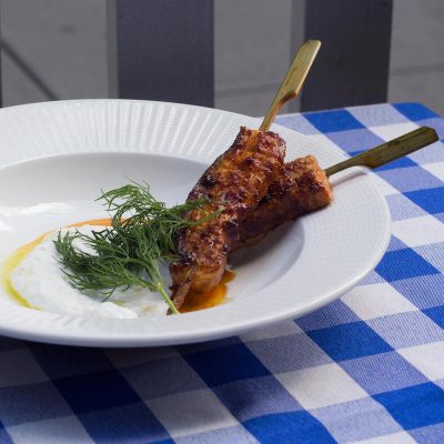 Harissa Glazed Salmon Skewers
