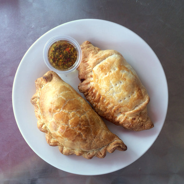 empanadas made with easy puff pastry, side of dry chimichurri