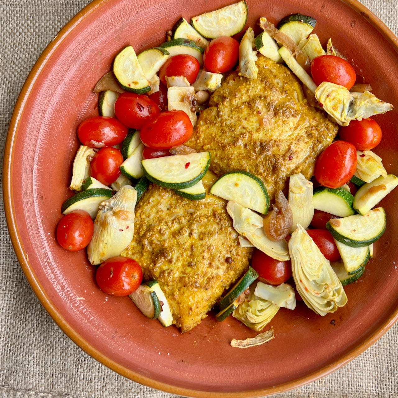 Slow Baked Cod with Artichokes