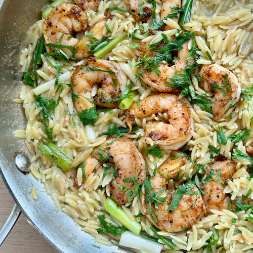 Shrimp and Orzo with Spring Onions