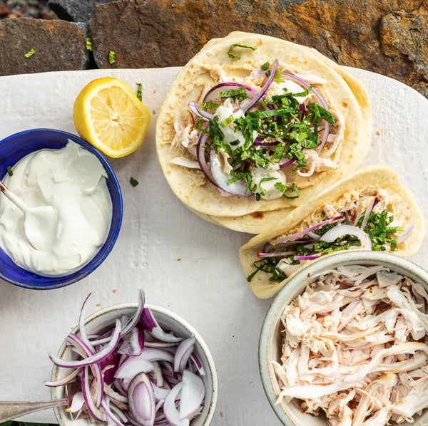 Image of Chicken Tacos With Hummus & Sesame-mint Salsa