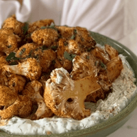 Red Roasted Cauliflower over Labaneh