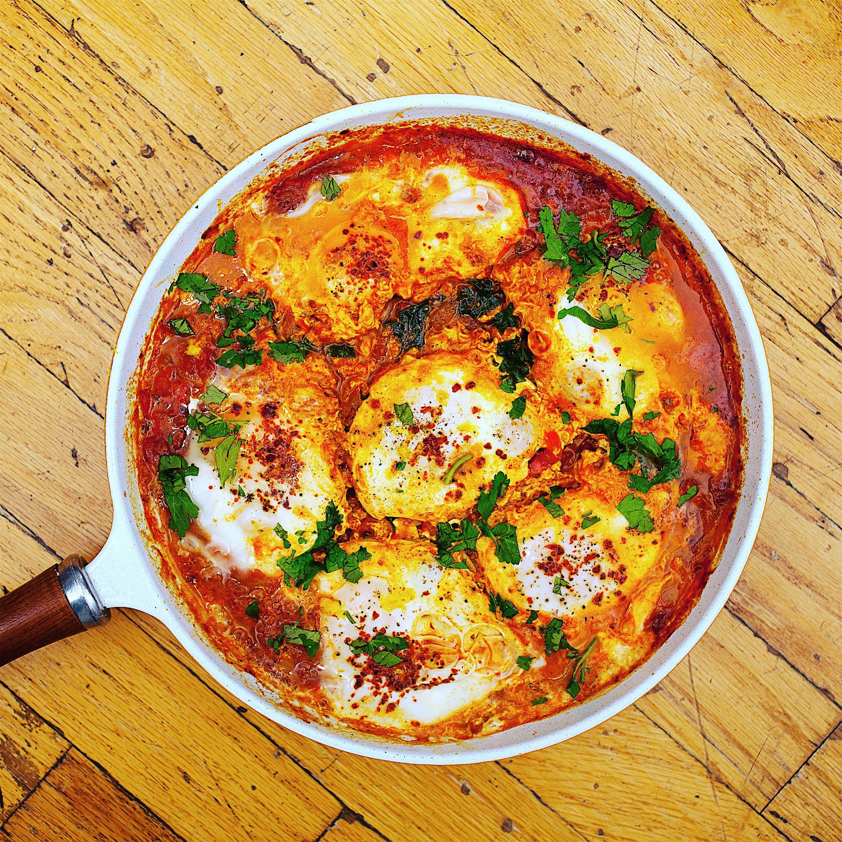 Shakshuka in a frying pan