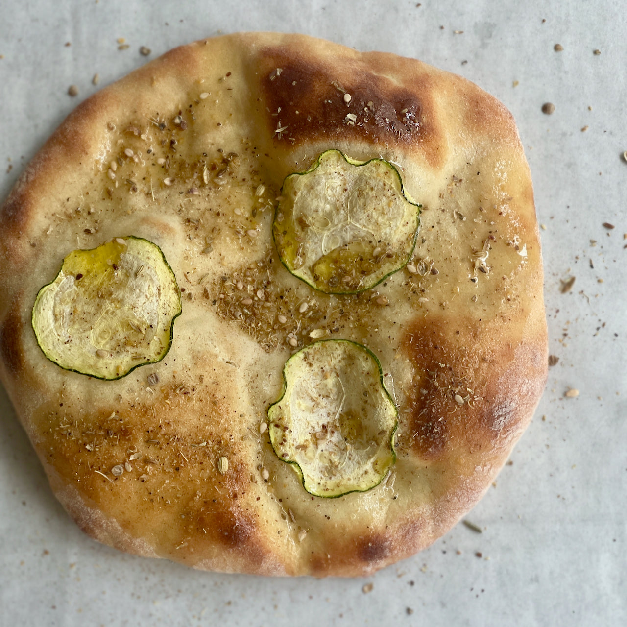Zucchini Flatbreads with Caraway Seeds