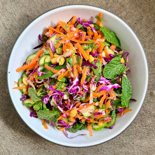 Red Cabbage Salad with Peanut Dressing