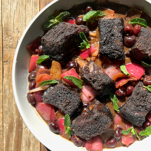 slow roasted short ribs with cherries