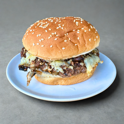 Steak Burger with Mushrooms and Cheddar