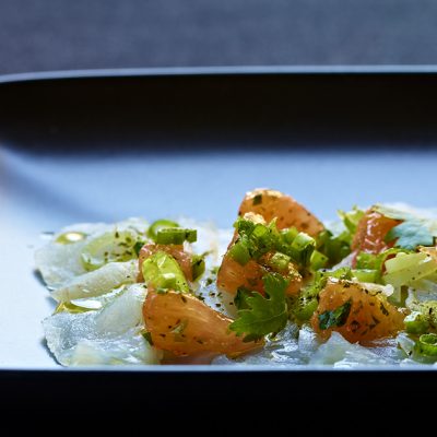 Fluke Crudo with Grapefruit Salsa