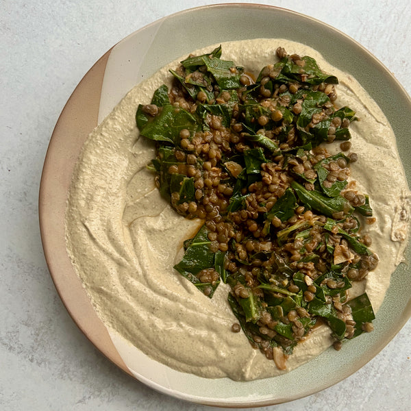Lentils and Collard Greens with Hummus