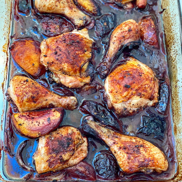 chicken roasted with peaches and plums